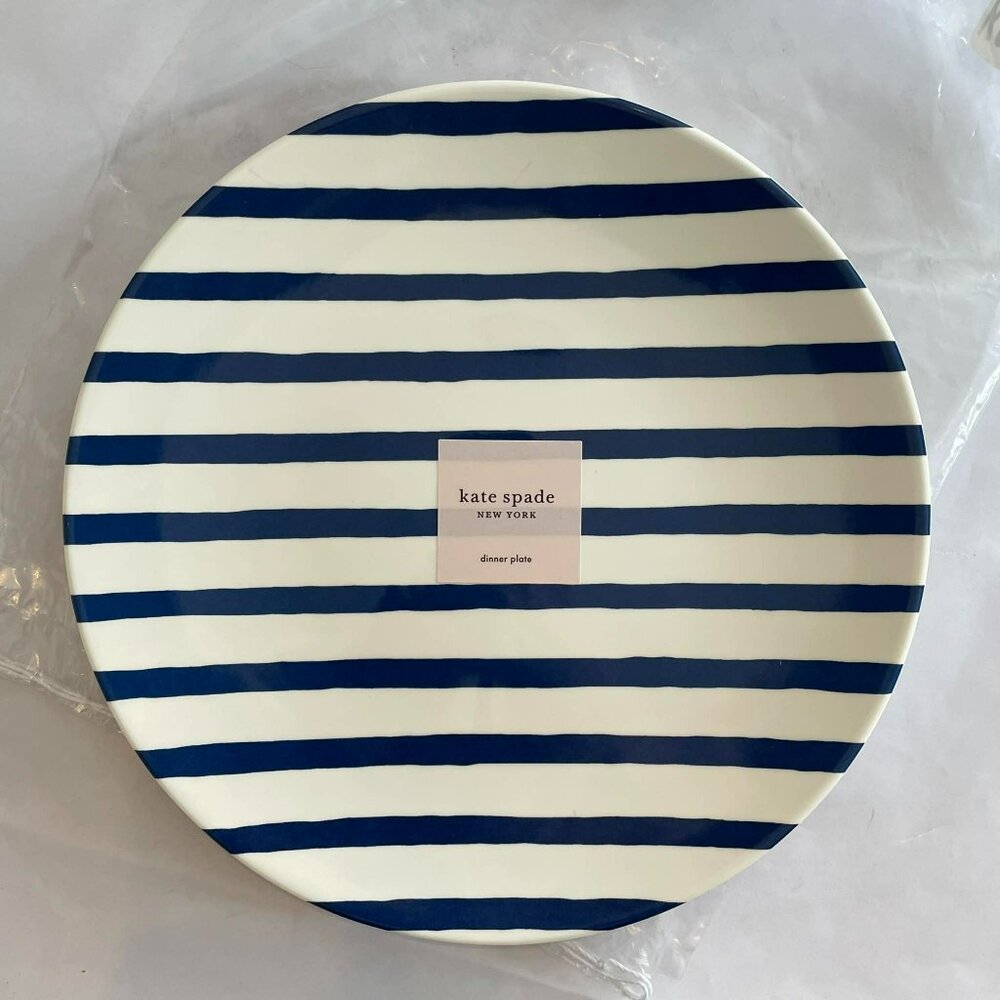 KATE SPADE NEW YORK, ONE NAVY/WHITE STRIPES MELAMINE DINNER PLATE